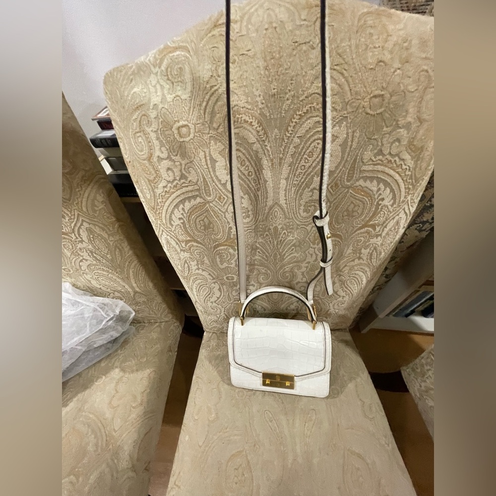Tory Burch Cream Croc-Embossed Leather Juliette mini top-handle satchel